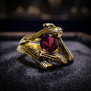 Bohemian Gold Plated Red <b>Garnet</b> <b>Ring</b> Plant Branch Design Bezel Setting Unisex Everyday Wear Gemstone <b>Ring</b> - Product Image 4