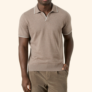 เสื้อยืดคอตตอนปักโลโก้สีพื้น แขนสั้น ผู้ชาย เสื้อโปโลถัก - Product Image 3
