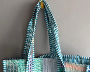 <b>Patchwork</b> Cotton Tote <b>Bag</b> With Striped Handles Bohemian Style Open Top Shopping <b>Bag</b> All Seasons Use gift for her - Product Image 4
