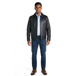 Veste en cuir professionnelle pour homme Clush 2026, style streetwear, avec logo frontal, en peau de mouton, col montant, vente chaude, OEM/ODM - Product Image 4