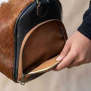 Sac de voyage en cuir de vachette véritable, style vintage, avec fermeture éclair, grande capacité, sac fourre-tout unisexe portable - Product Image 5