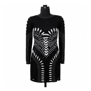 Luxury Black Beaded Mini Cocktail Dress for Women Long Sleeve Designer Party Dress Elegant Evening Bodycon Dress Wedding - Product Image 1