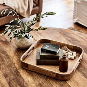 Elegante bandeja pequeña de madera de mango para servir, duradera, clásica, decoración real, para el hogar Metal, cocina, servicio de comida, duradera, decoración real, Mart - Product Image 2