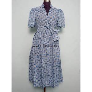 Vestido de algodón puro 100% estampado a mano, informal, de punto, largo hasta la rodilla, tipo bata de casa/pareo de playa, cómodo para maternidad, para todo el año: invierno, otoño, verano. - Product Image 3