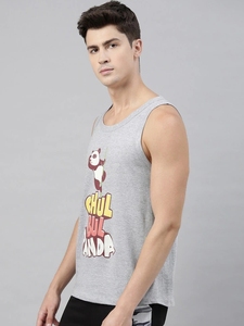 Débardeur sans manches gris pour homme avec imprimé de dessin animé Chul Bul Panda, col rond, style décontracté, 100% coton, tissu tricoté respirant - Product Image 3