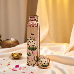 Luxury Engraved <b>Copper</b> Water <b>Bottle</b> | Designer <b>Copper</b> <b>Drinking</b> <b>Bottle</b> | Ayurvedic Leakproof <b>Copper</b> <b>Bottle</b> for Home Office Travel - Product Image 4