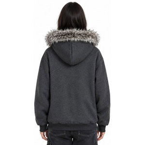 Women's Gothic Hooded <b>Zipper</b> <b>Jacket</b> With Faux Fur Collar Printed Design Winter Wear Fleece Material Regular Length Hoodies - Product Image 3