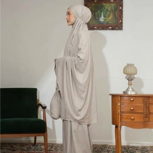Ensemble de prière musulman pour femmes en rayonne de qualité supérieure, doux et respirant, couleur kaki, Mukena, vêtements islamiques, hijab, abaya, robe de prière de voyage - Product Image 2