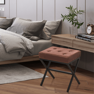 Tufted Vanity Ottoman Foot <b>Stool</b> with Thickened Cushion X Leg Metal Frame Shoe Changing <b>Step</b> <b>Stool</b> - Product Image 5