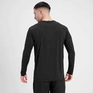 T-shirt de sport noir à manches longues pour homme, décontracté, séchage rapide, respirant, avec logo personnalisé, pour la course, le fitness et l'entraînement - Product Image 2
