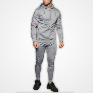 Conjunto Deportivo para Hombre, Sudadera con Capucha Gris, Corte Ajustado, Cierre de Cremallera, Diseño con Franjas Laterales, Ropa de Otoño - Product Image 5