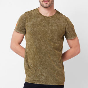 T-shirt homme vert olive à manches courtes, col rond, coupe ajustée, décontracté, uni, 100 % coton tricoté, design simple, logo sur la manche gauche - Product Image 4