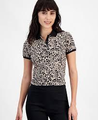 Women's All-Over <b>Leopard</b> <b>Print</b> Polo | Custom Branded AOP Fashion <b>Top</b> | Slim Fit <b>Cropped</b> Jersey Polo | Wholesale - Product Image 2