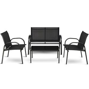 Set di Mobili da Giardino in 4 Pezzi con Tavolino in Vetro per Pranzo all'Aperto - Product Image 1
