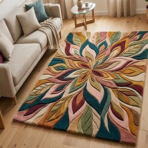 Tapis abstrait floral coloré, tapis moderne à motif de feuilles, tapis de luxe tufté à la main, tapis artistique pour salon, chambre à coucher, décoration intérieure - Product Image 2