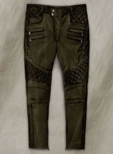 กางเกงหนังสีเขียวมะกอกแบบ Outlaw Burnt - Product Image 3