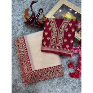 Designer Silk Party Wear <b>Saree</b> with Embroidery Work and Lace Border - Product Image 5