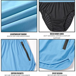 Pantalones Cortos Deportivos para Hombre, Color Azul Cielo, de Secado Rápido, para Atletas, con Bolsillo con Cremallera para Teléfono - Product Image 2