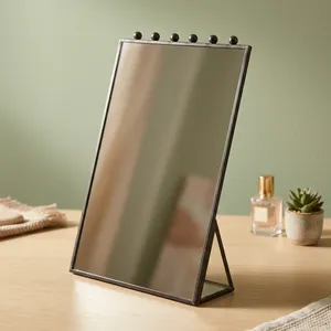 Artisan Design Modern Framed Metal <b>Mirror</b> with Ball Top Design Durable <b>Tabletop</b> Decorative <b>Mirror</b> for Home Use - Product Image 1