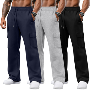 Men's 100% Cotton Drawstring Cargo Sweatpants Elastic Waist Multiple Pockets Casual Midweight Autumn Cargo Trousers For Sale - Product Image 1