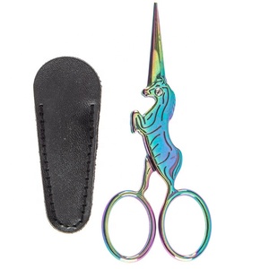 Uni Corn Rain Bow Embroidery Fancy Shear Cutting Trimming Stainless Steel Eyebrow <b>Scissors</b> Sharp Steel Handle Right-<b>Handed</b> - Product Image 4