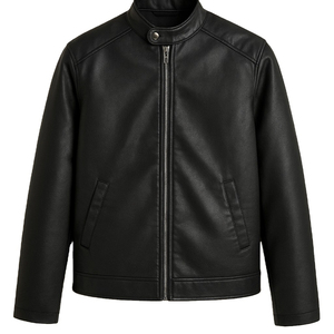 Personalized Logo <b>Slim</b> <b>Fit</b> Motorcycle Style Biker <b>Jacket</b> in Black Genuine Leather with Zipper Pockets Casual Outerwear Coat - Product Image 1
