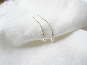 Dainty Moonstone Threader Earrings Gold Minimalist Pearl Round <b>Rainbow</b> Moonstone Jewelry June Birthstone Handmade Gift - Product Image 4