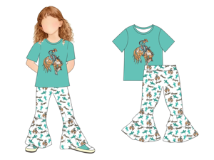 Toddler Girls 2 Pcs Short Sleeve Shirt with Ruffle <b>Bell</b> Pants Clothing Set Summer Kids Children Outfits Boutique Kids Clothes - Product Image 3