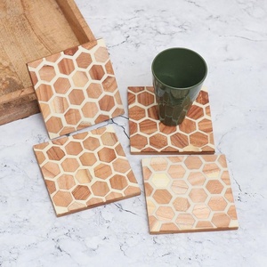 Sous-verres carrés en bois d'acacia Artizon Studio AS-WC558, écologiques, de luxe, couleur naturelle, pour la maison et l'hôtel, 10 cm - Product Image 5