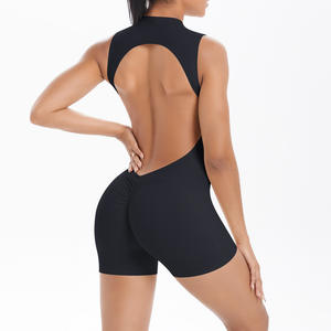 Mono corto sin espalda con pliegues y efecto levanta glúteos, sin costuras, para mujer, ropa deportiva. - Product Image 6