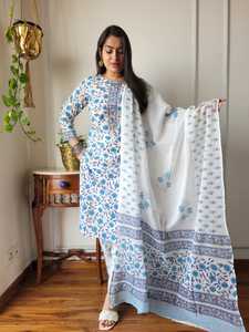 Traje Tradicional Indio de Algodón Estampado a Mano con Dupatta de Algodón, Conjunto Cosido Listo para Usar, Venta al Por Mayor - Product Image 3