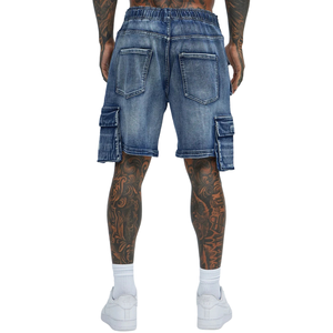 Pantalones Cortos Cargo de Mezclilla para Hombre, Transpirables, de Tiro Medio, Ajuste Relajado, Algodón Lavado Azul, Estilo Casual, Largura hasta la Rodilla, con Cordón, para Verano - Product Image 2