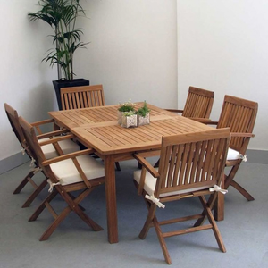 <b>Outdoor</b> Furniture Set 4/6/8 Seater Acacia <b>Wood</b> Dining <b>Tables</b> Garden Chairs Custom Cushion Fabric Vietnam Factory - Product Image 3