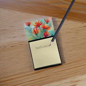 Wyoming Indian Paintbrush Watercolor Self-Sticky Note Pads New Refillable Dispenser Card Holder Memo Pad Blank <b>Desk</b> <b>Accessories</b> - Product Image 2