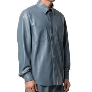 Chemises décontractées pour hommes en cuir à manches longues coupe ample style streetwear, en peau de mouton de qualité supérieure, tissu respirant, nouveau design, vente en gros - Product Image 4