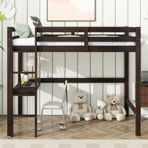 Cama Alta Doble Tipo Espresso para Niños, Madera de Caucho Resistente con Escritorio Integrado, Escalera y Barandilla de Seguridad - Product Image 6