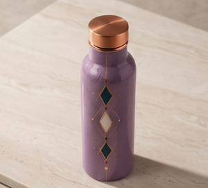 Bouteille d'eau en cuivre émaillée ayurvédique de qualité supérieure, motif losange artistique central, bouteille de sport métallique étanche, fabricant - Product Image 2