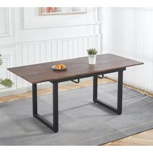 Walnut Color Modern Extendable <b>Square</b> Dining <b>Table</b> with Metal Leg 55.11\" X 70.86\" for <b>Kitchen</b> & Living Room Space Saving - Product Image 1