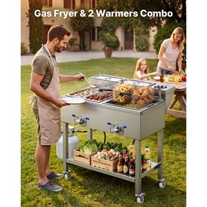 Friggitrice Professionale a Gas Propano per Esterni Usata con 2 Bruciatori (11.600 BTU Ciascuno) e Vasche Scaldavivande da 1/3, Funzionalità Multiuso - Product Image 2