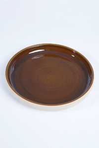 Round <b>Ceramic</b> Stoneware Flat <b>Plate</b> Cream Brown Glazed Japandi Design Dishwasher Safe BPA Free Dishes & <b>Plates</b> - Product Image 1