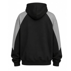 Sweat-shirt à capuche pour homme, noir et gris, manches raglan, coupe oversize, logo frontal, décontracté, automne, en coton molletonné tricoté, impression par transfert thermique - Product Image 3