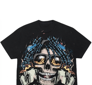 Camiseta de algodón estampada con gráfico personalizado, estilo vintage, manga corta, lavado ácido, para un uso cómodo unisex. - Product Image 3