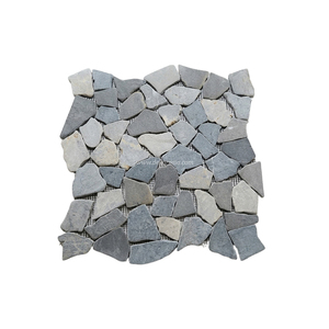 Mosaic Grey-Light Grey Marble Tiles Interlocking <b>Mesh</b> Backed Sliced Lava Stone for Outdoor <b>Garden</b> Home Decor - Product Image 1