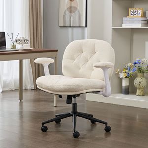 Chaise de bureau à assise croisée avec accoudoirs rabattables et roulettes, chaise pivotante confortable avec siège large pour femmes - Product Image 3