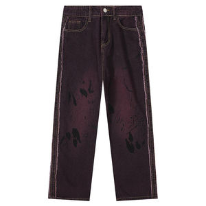 Jeans de mezclilla al por mayor de alta calidad, de cintura media, rectos, lisos, desgastados, transpirables, personalizados, estilo urbano, casuales y holgados. - Product Image 1