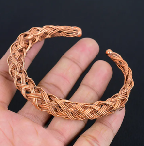 Bracelet manchette ouverte en cuivre pur, motif géométrique estampé fin, motif soleil diamanté, en cuivre massif, réglable - Product Image 6