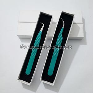 Pince à épiler professionnelle verte pour extensions de cils, en acier inoxydable, antidérapante, pour isolation de cils en volume, outil de beauté de précision - Product Image 2