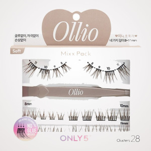 Pestañas sin pegamento Ollio Korean K-Beauty, paquete múltiple de pestañas sin pegamento, color marrón suave, hecho en Corea, paquete mixto de 5 tipos. - Product Image 1