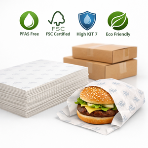 Feuilles de papier biodégradable écologiques imprimées sur mesure, résistantes à la graisse |   Papier d'emballage alimentaire certifié recyclable sans PFAS | - Product Image 1