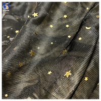 Tissu en maille côtelée 100% polyester YX252, nouveau design luxueux, avec broderie de paillettes lurex étoiles et lune